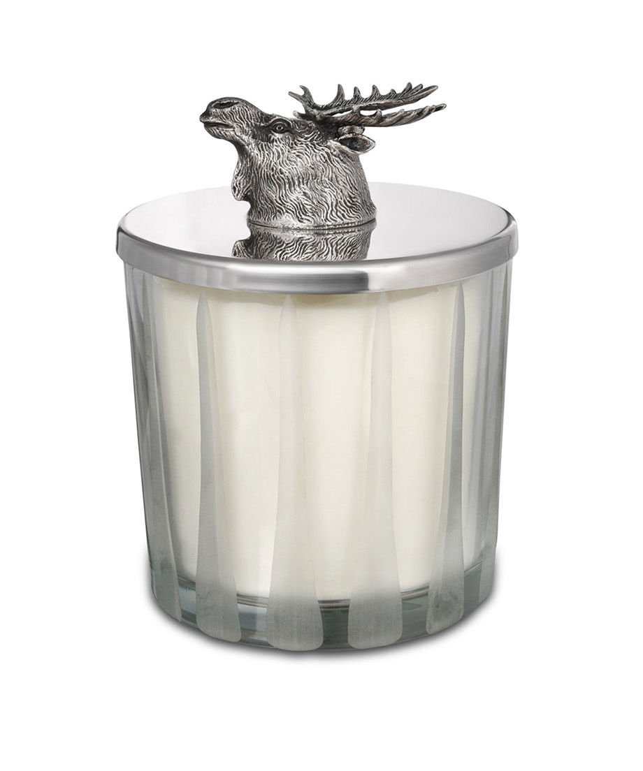 Geyik Başı Gümüş Kapaklı Cam Mum - (L)