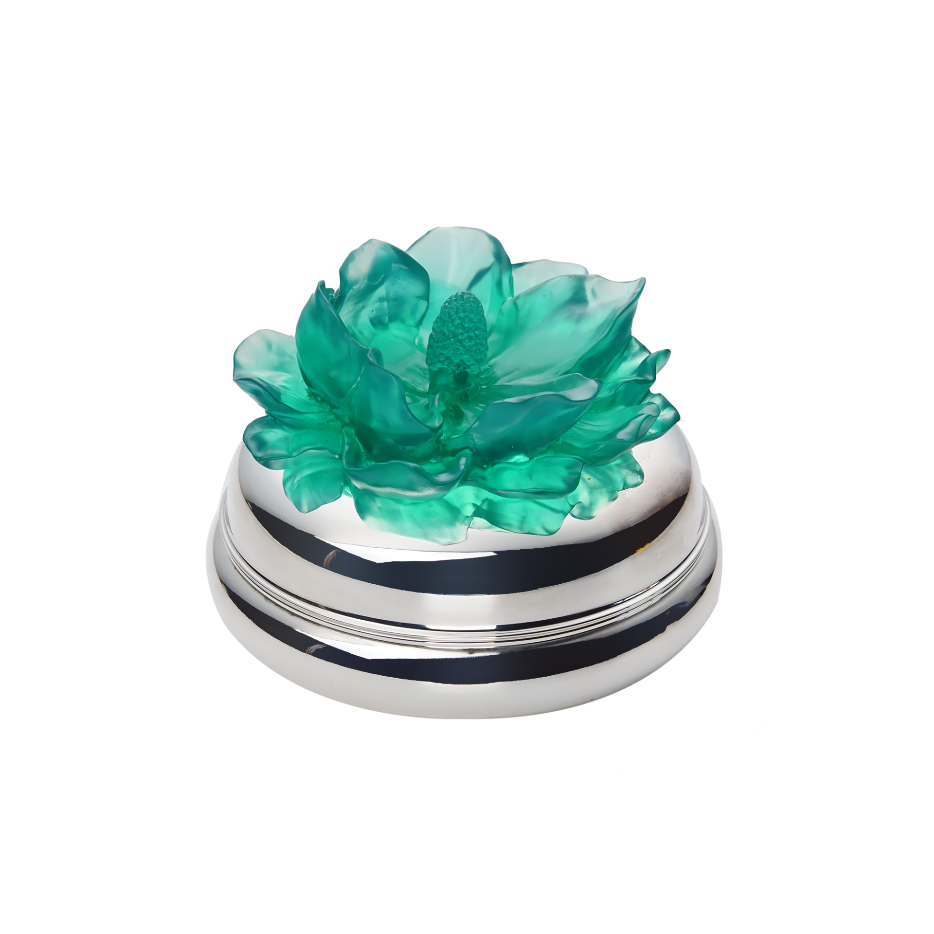 Yeşil Çiçek Kapaklı Gümüş Mum (L)