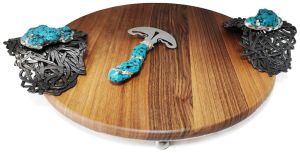 Turkuaz Taşlı  Ahşap Peynir Sunumu