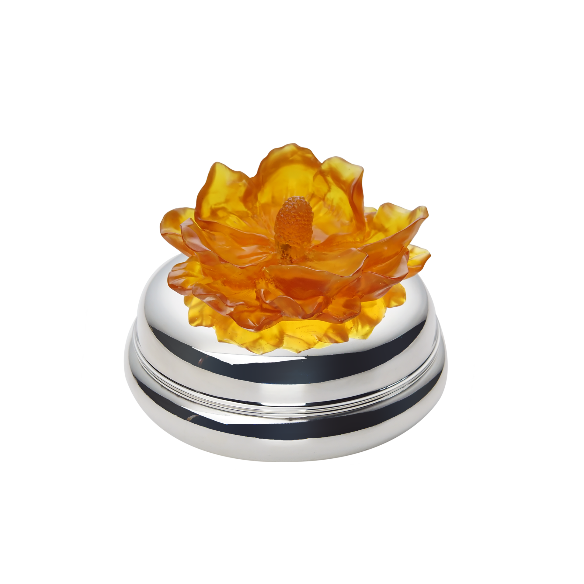 Kokulu Turuncu Çiçek Kapaklı Gümüş Mum ( M )