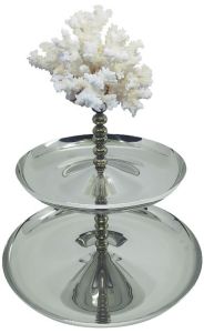 Beyaz Mercanlı Gümüş Kaplama İki Katlı Kurabiye - Pasta Sunum Tabağı