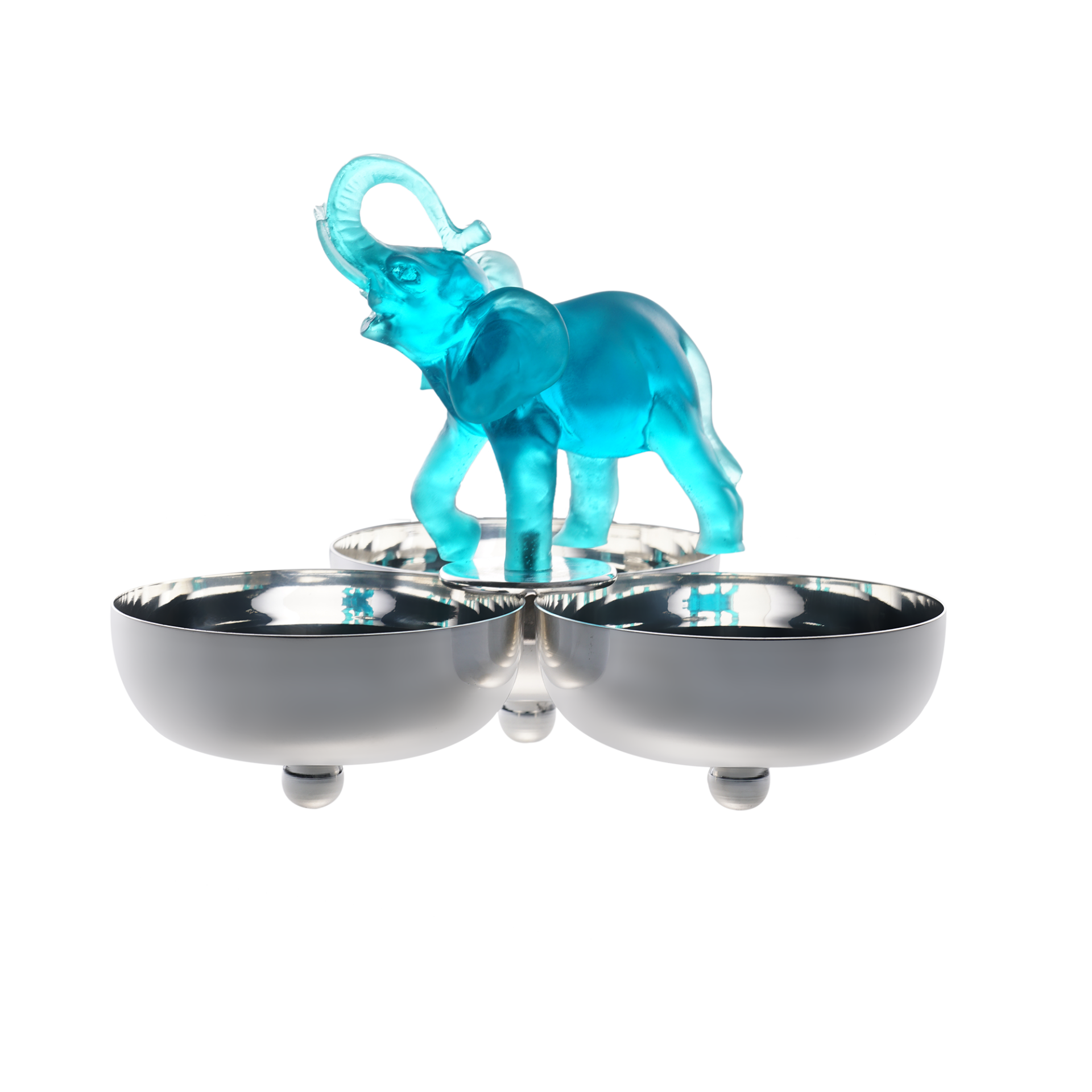 Turkuaz Renkli Fil Figürlü Gümüş Kaplama Üçlü Çerezlik (M)