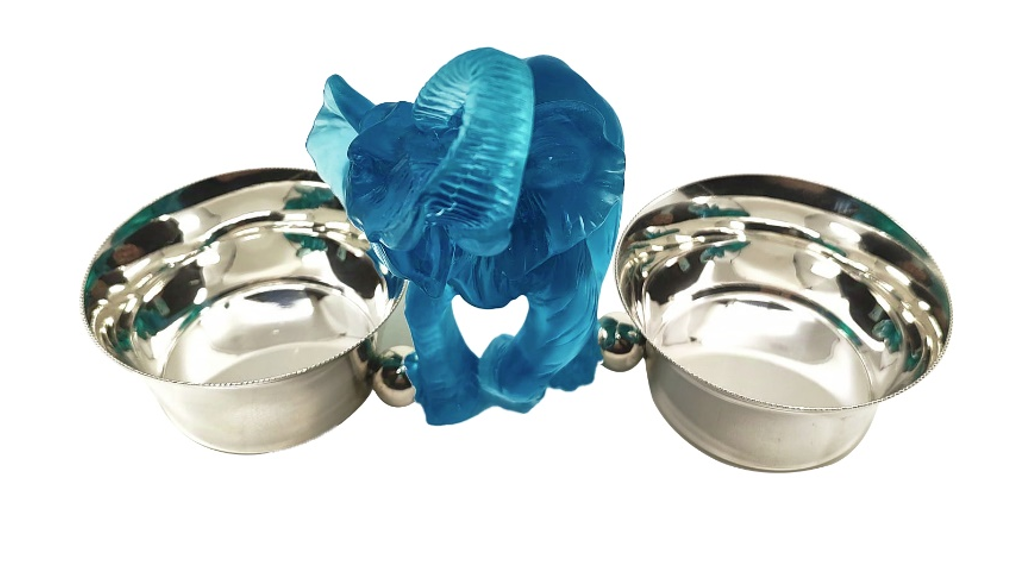 Mavi Renkli Fil Figürlü Gümüş Kaplama İkili Çerezlik