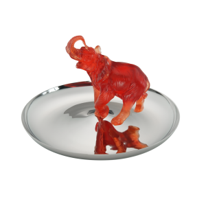 Kırmızı Renkli Fil Figürlü Gümüş Kaplama Sunu Kasesi - Lokumluk (L)