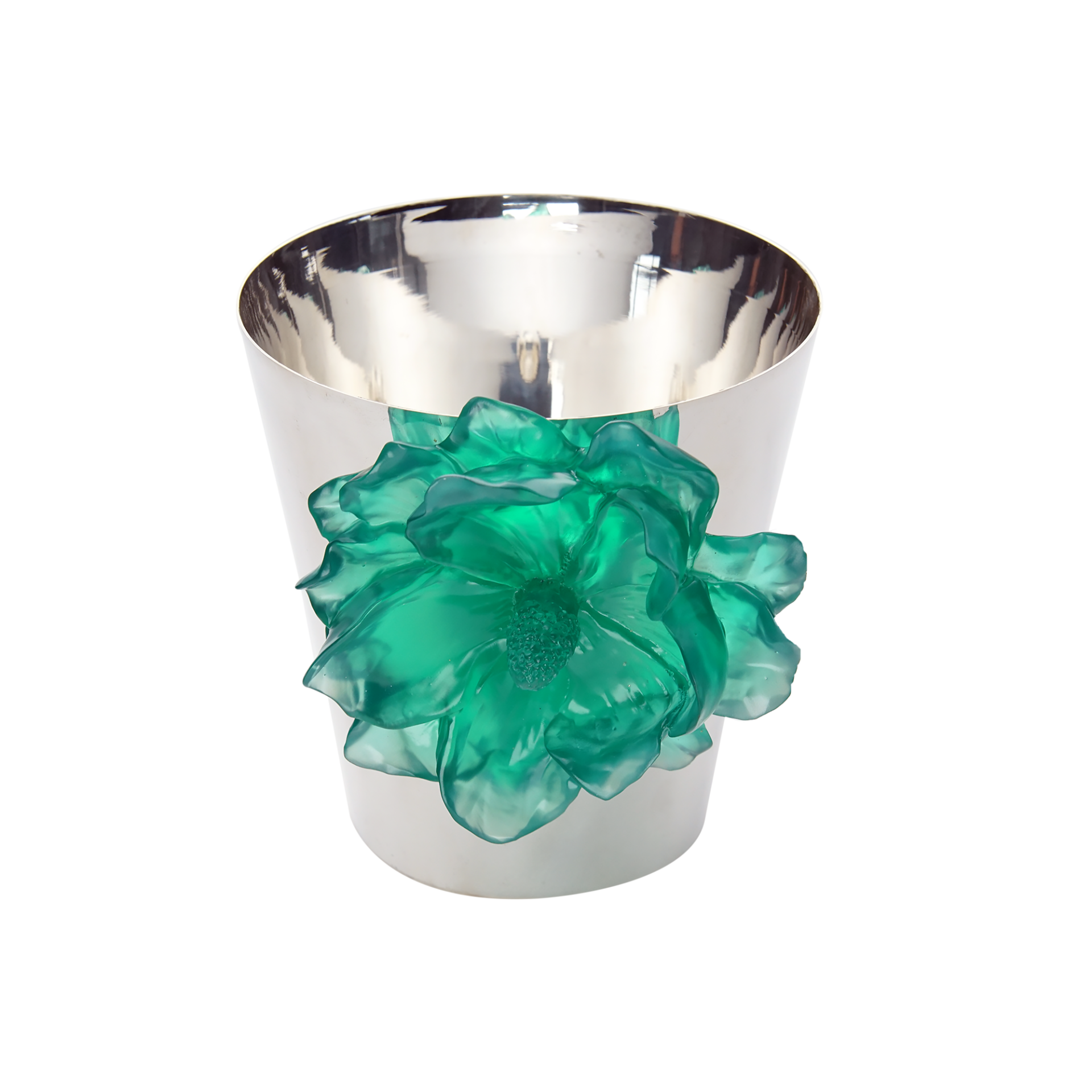 Yeşil Renk Çiçekli Gümüş Kaplama Buz Kovası