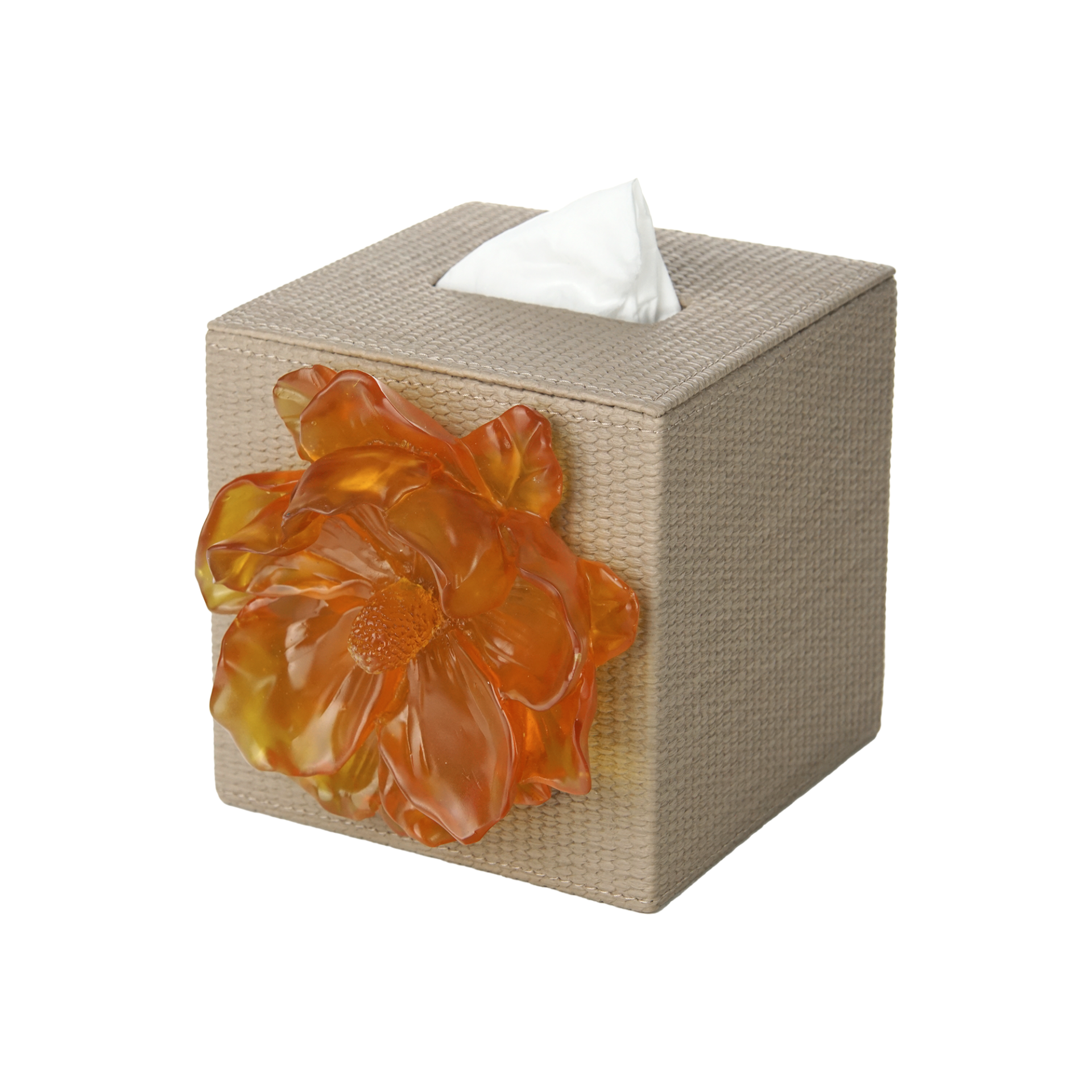 Turuncu Renkli Çiçek Figürlü Deri Peçetelik