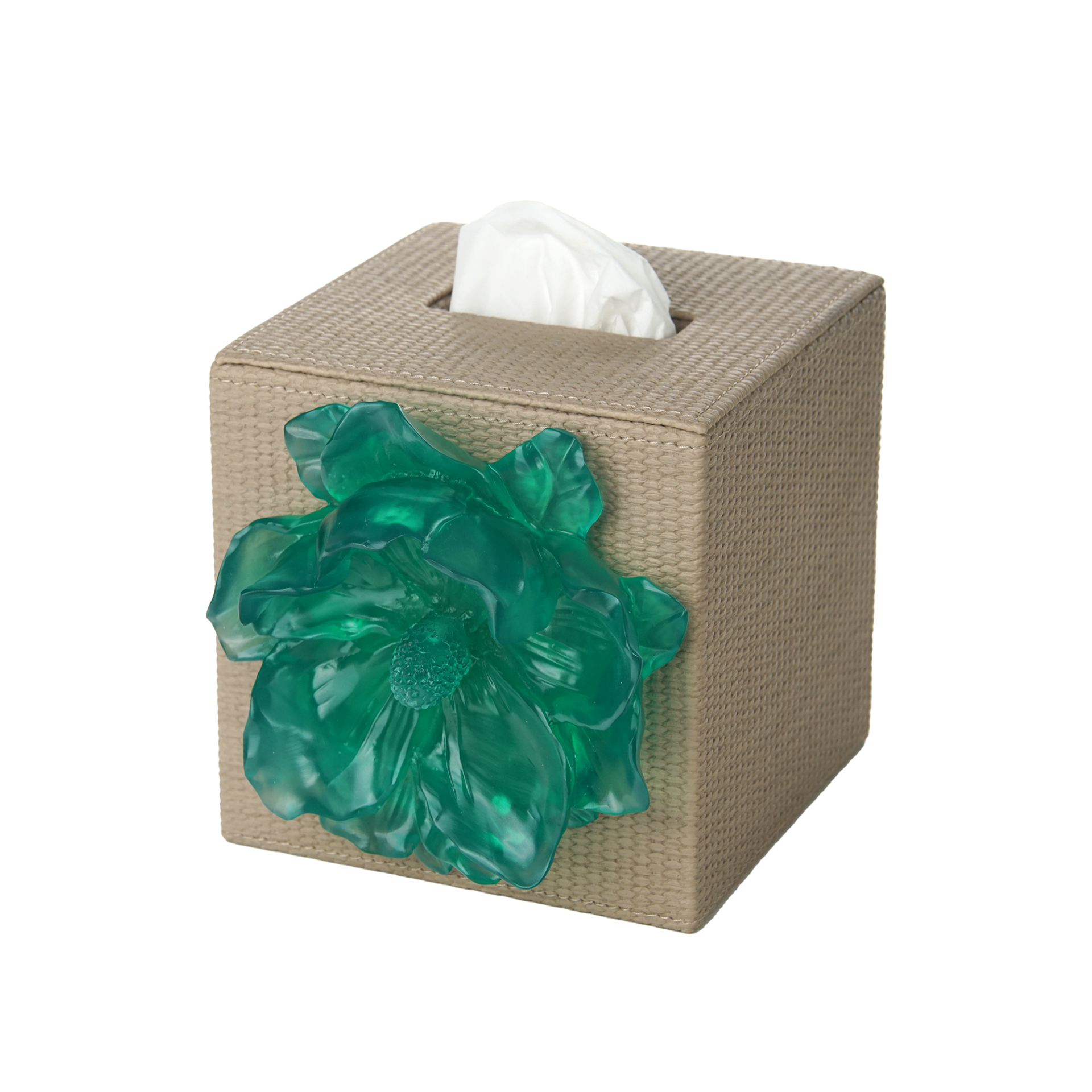 Yeşil Renkli Çiçek Figürlü Deri Peçetelik