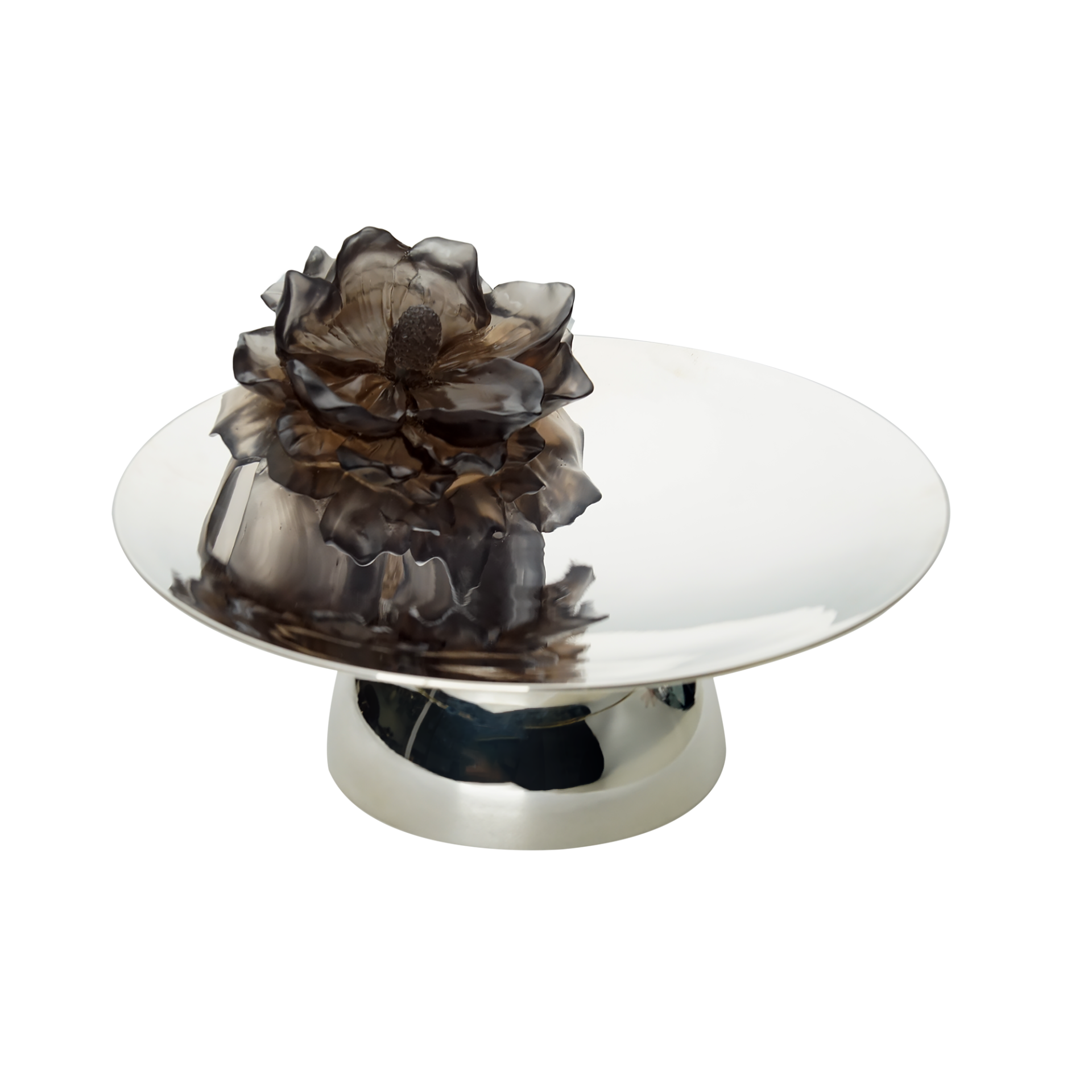 Füme Renkli Çiçekli Gümüş Kaplama Sunum Tabağı - Lokumluk