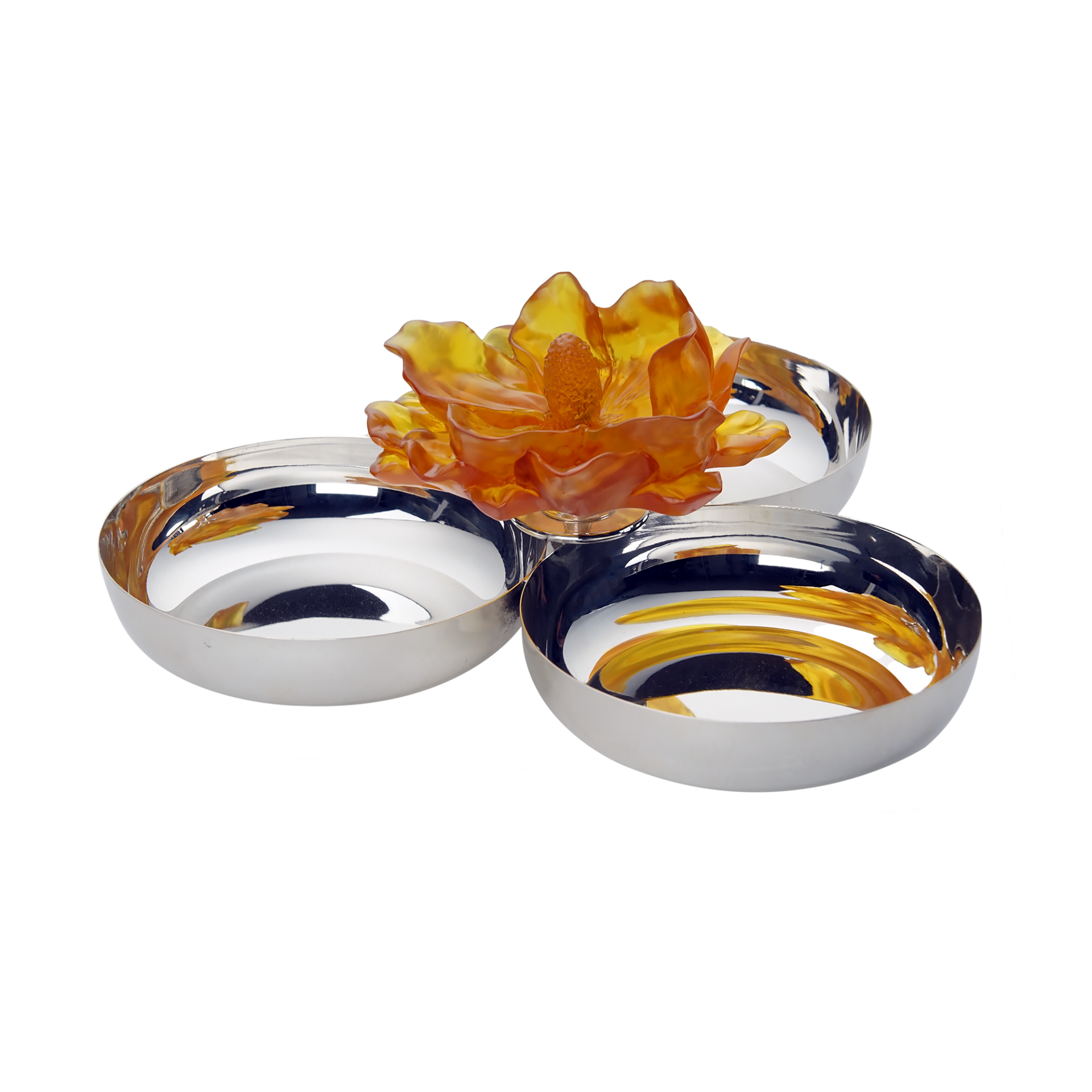 Turuncu Renkli Çiçekli Gümüş Kaplama Üçlü Çerezlik