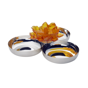 Turuncu Renkli Çiçekli Gümüş Kaplama Üçlü Çerezlik