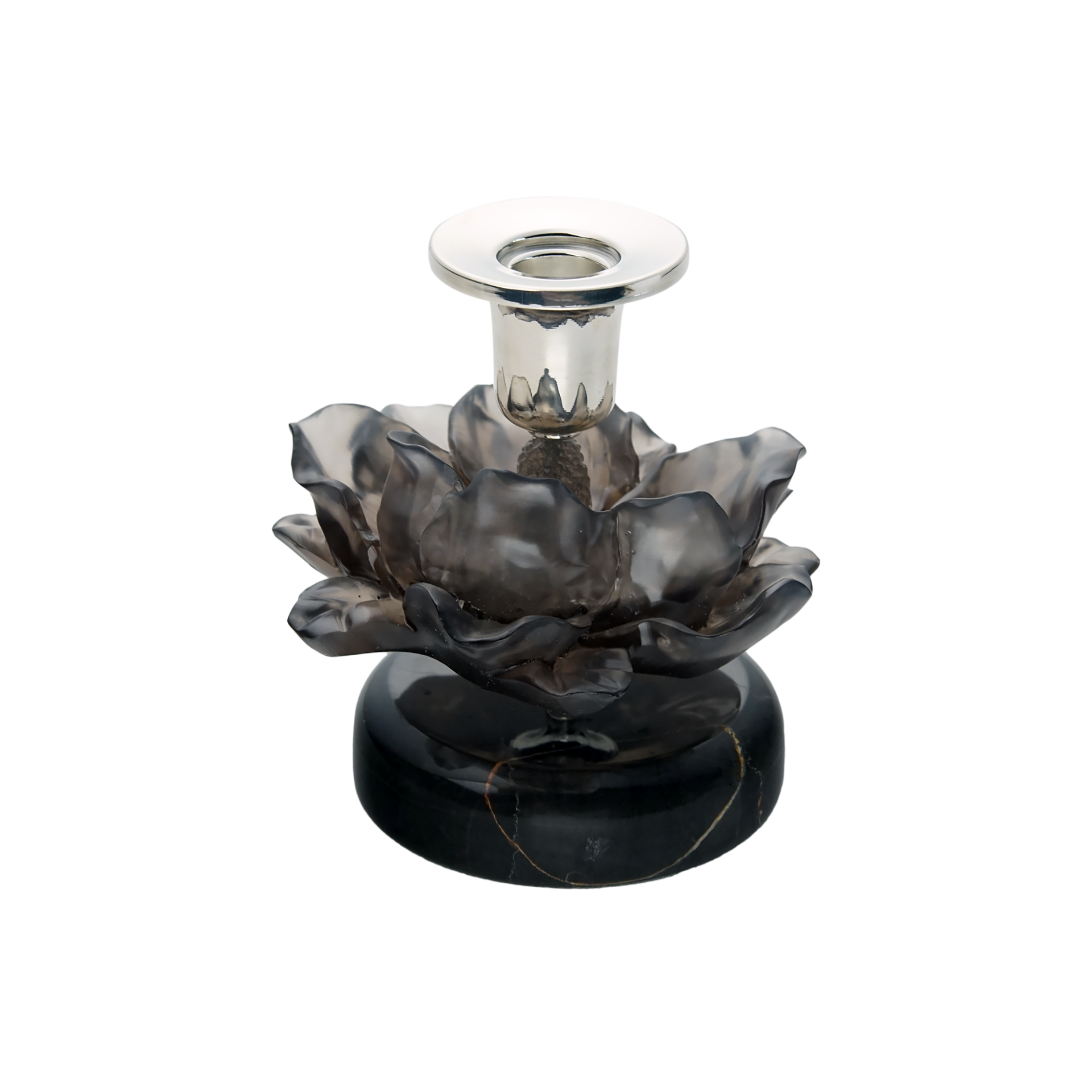 Mermer Kaideli Antrast Çiçekli Gümüş Kaplama Şamdan