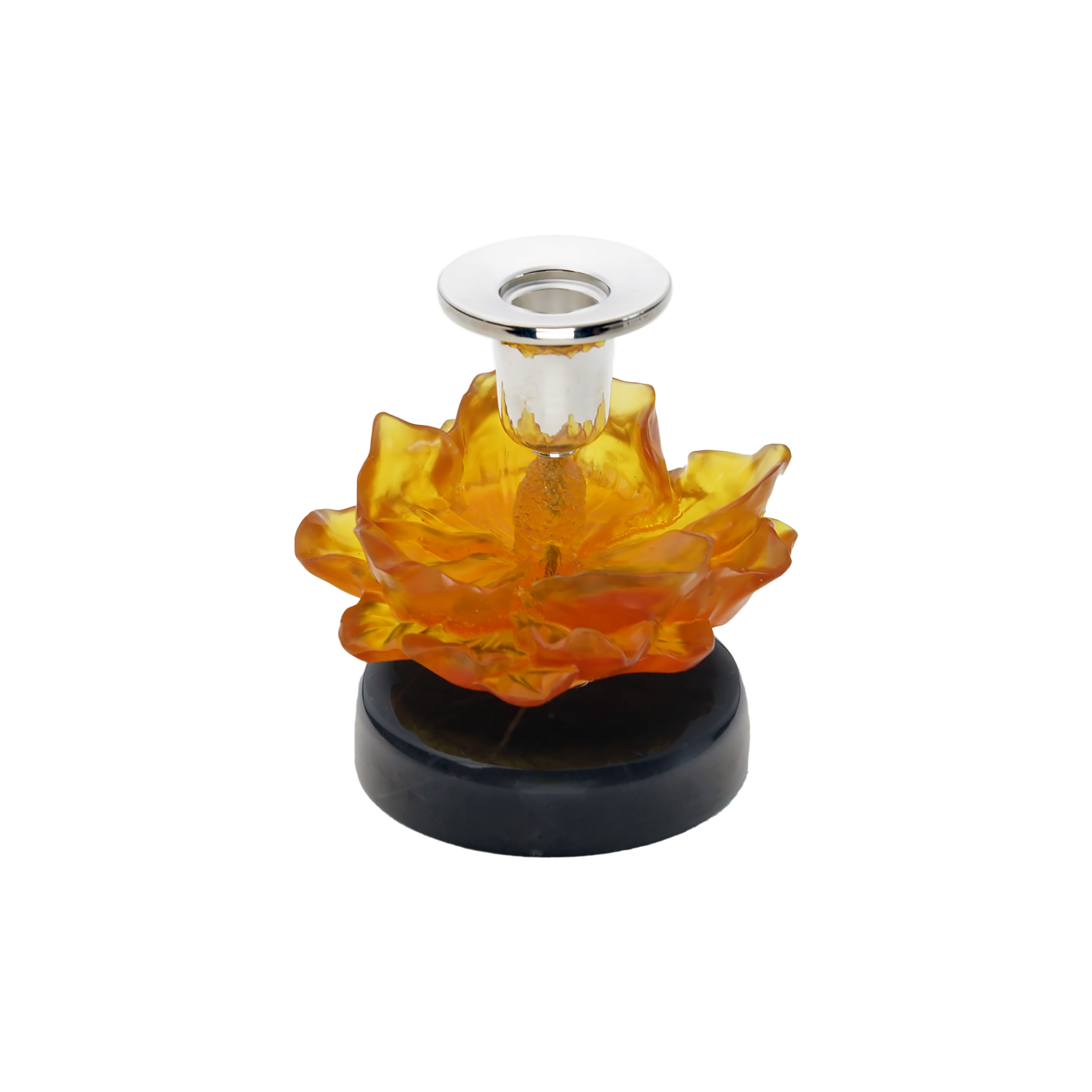 Mermer Kaideli Turuncu Çiçekli Gümüş Kaplama Şamdan