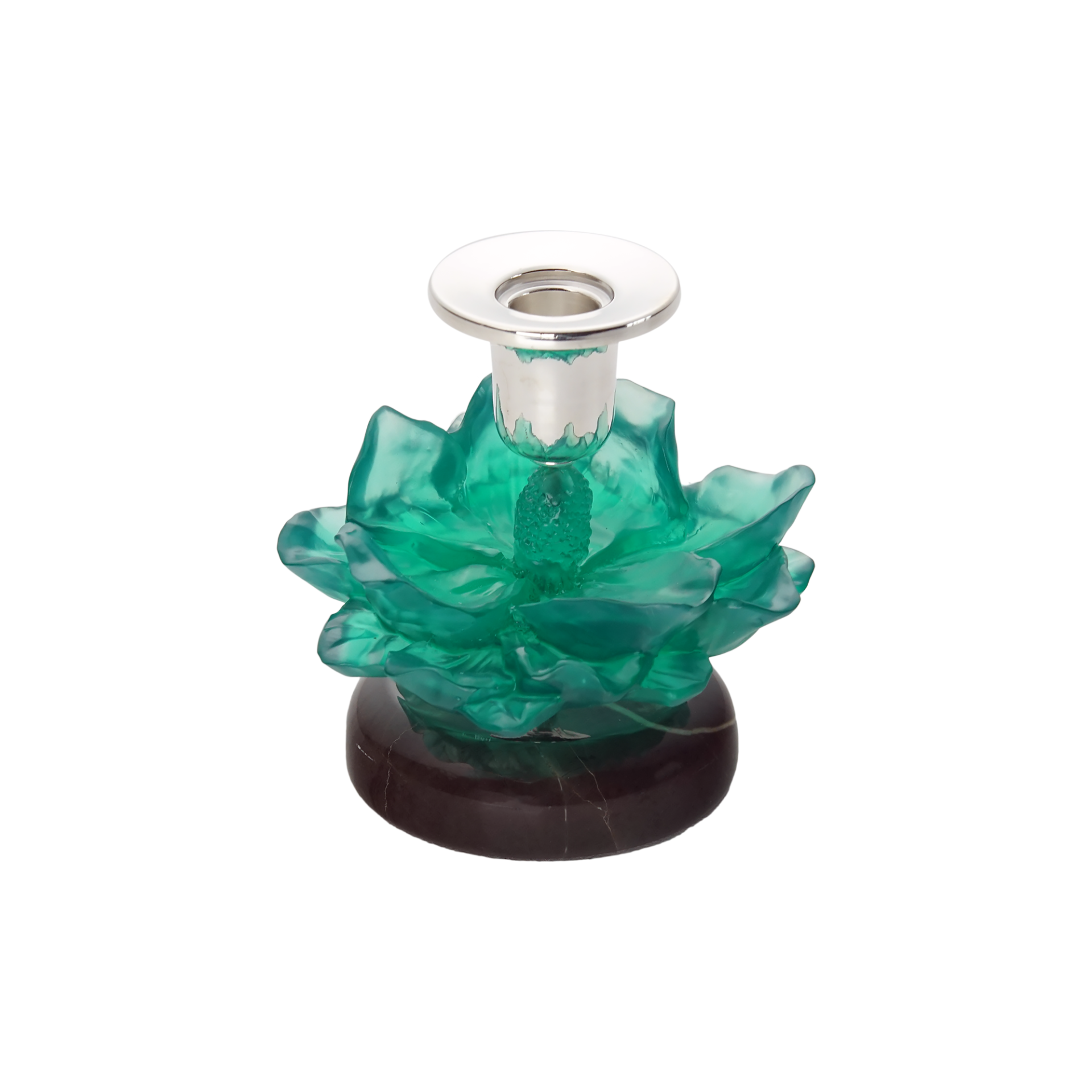 Yeşil Çiçekli Gümüş Kaplama Şamdan