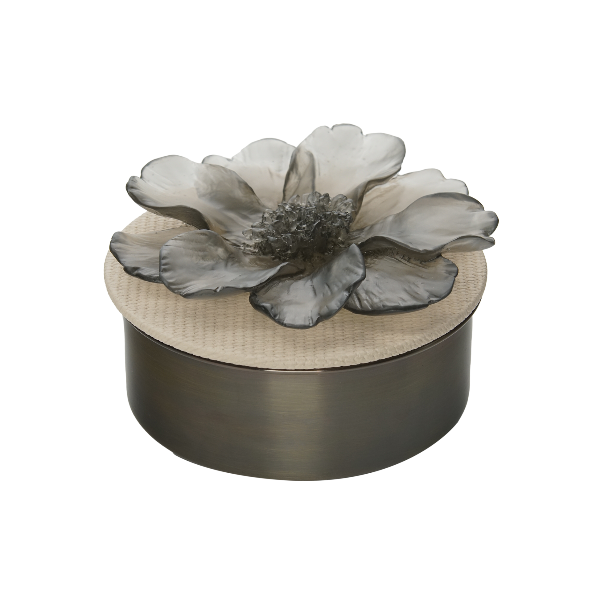 Gri Çiçek Deri Kapaklı Antik Kaplama Kokulu Mum (L)