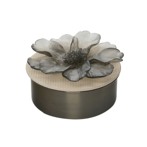 Gri Çiçek Deri Kapaklı Antik Kaplama Kokulu Mum (L)