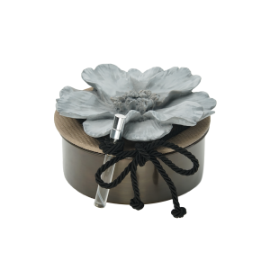 Gri Taş Çiçek Deri Kapaklı Antik Kaplama Kokulu Mum (L)