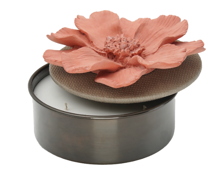 Turuncu Taş Çiçek Deri Kapaklı Antik Kaplama Kokulu Mum (L)