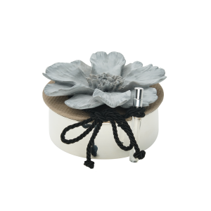 Gri Taş Çiçek Deri Kapaklı Cam Kasede Kokulu Mum