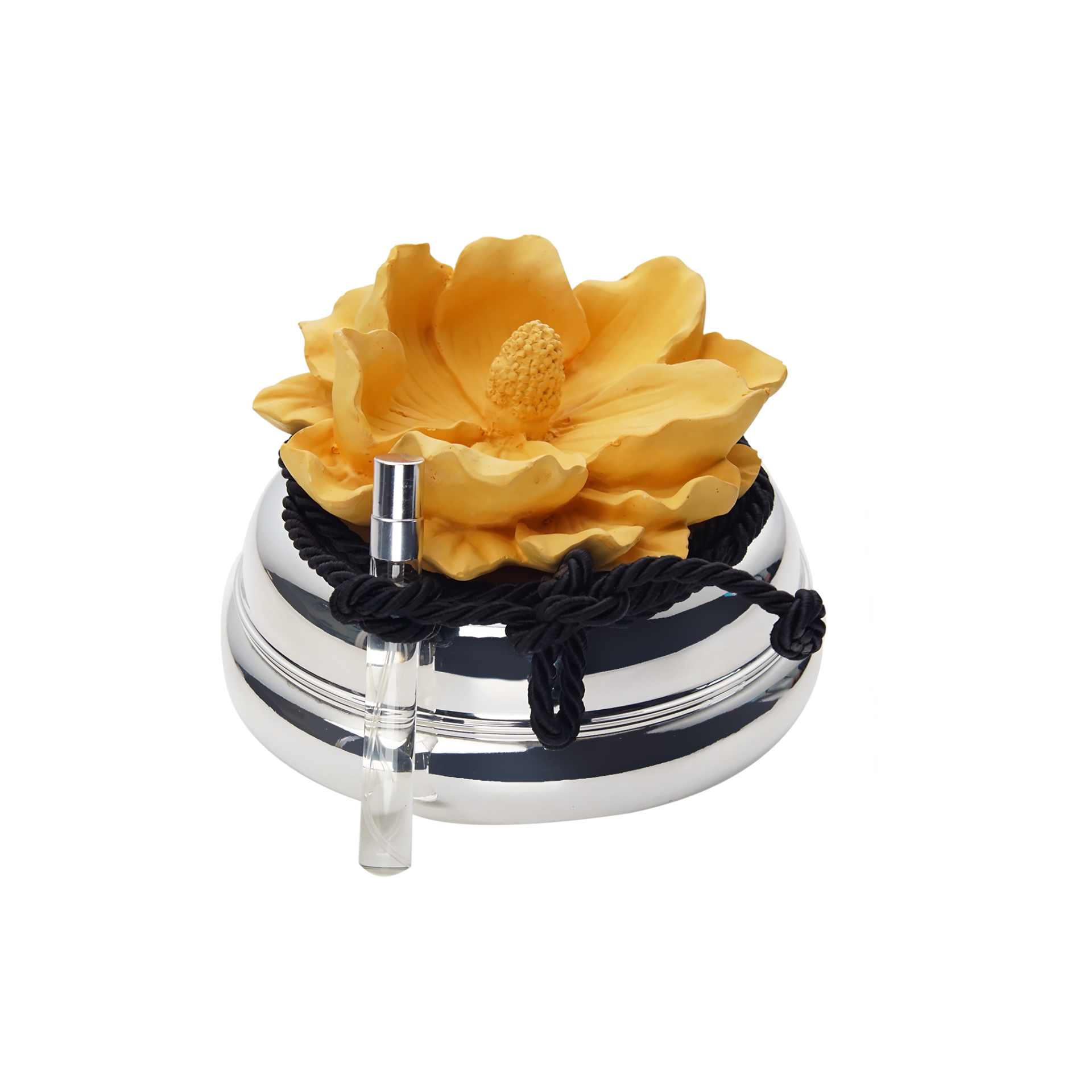 Kokulu Sarı Çiçek Kapaklı Gümüş Mum ( L )