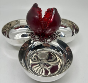 Kırmızı Nar Gümüş Kaplama Üçlü Çerezlik