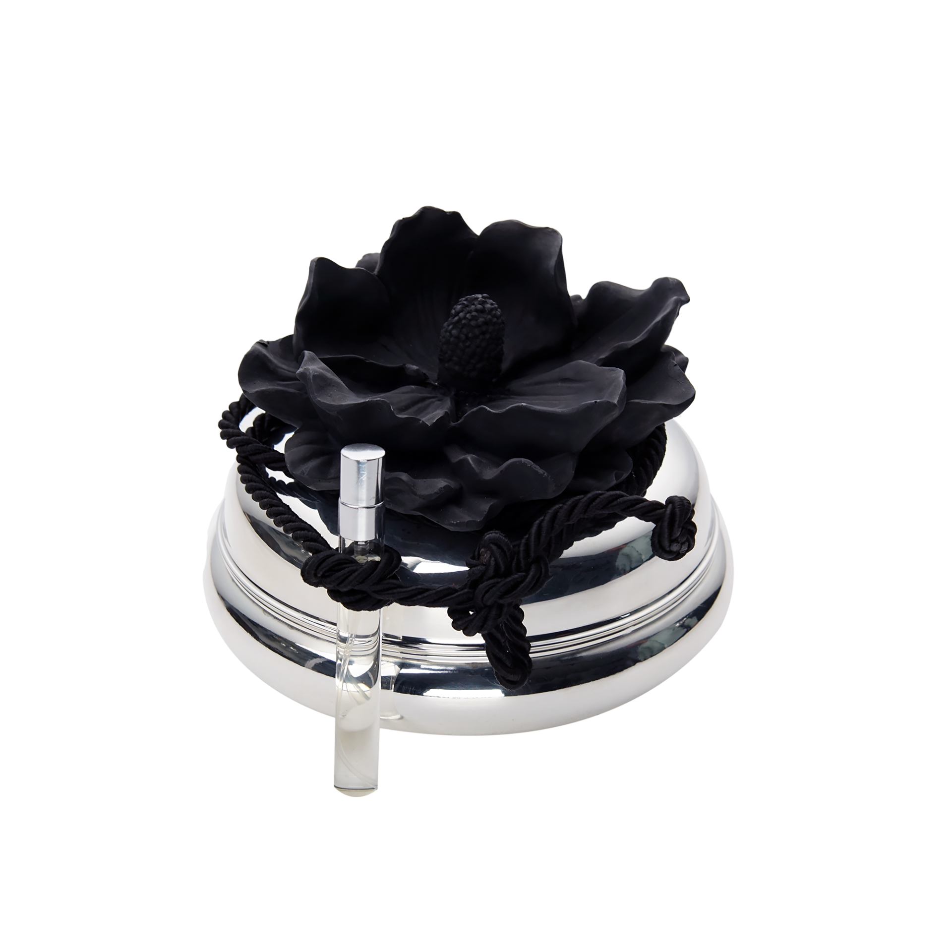 Siyah Koku Taşlı Gümüş Kaplama Kokulu Mum (L)